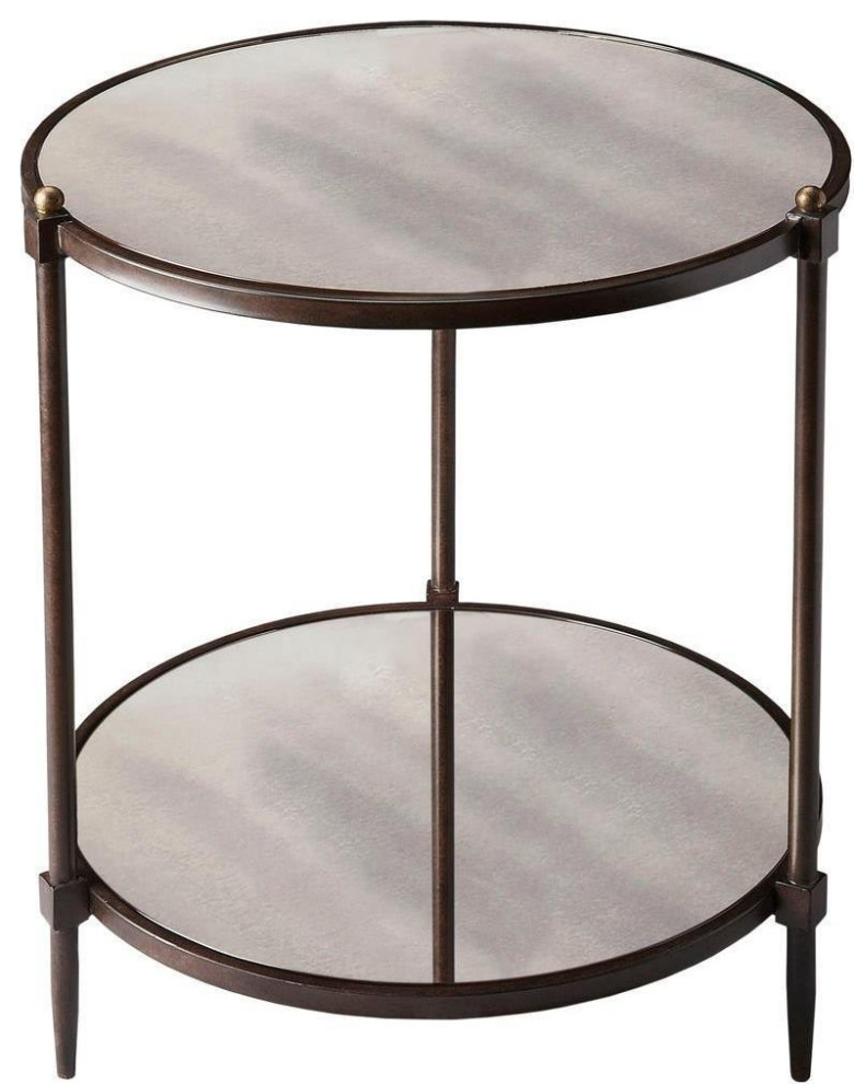 Side Table Transitional Round Distressed Gold Undertones Metalworks   Transitional   Side Tables And End Tables   by EuroLuxHome  Houzz