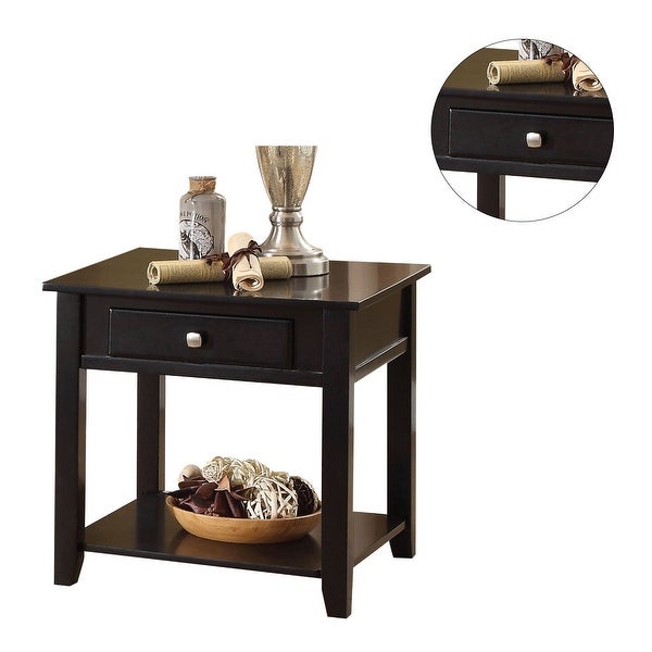 Wooden End Table with Bottom Shelf in Black