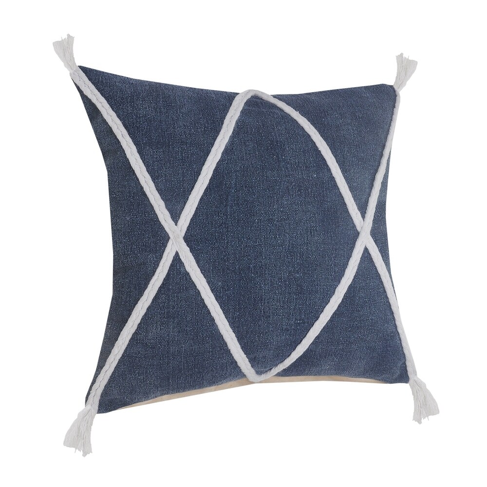 LR Home Coastal Geometric Braided and Tasseled Throw Pillow