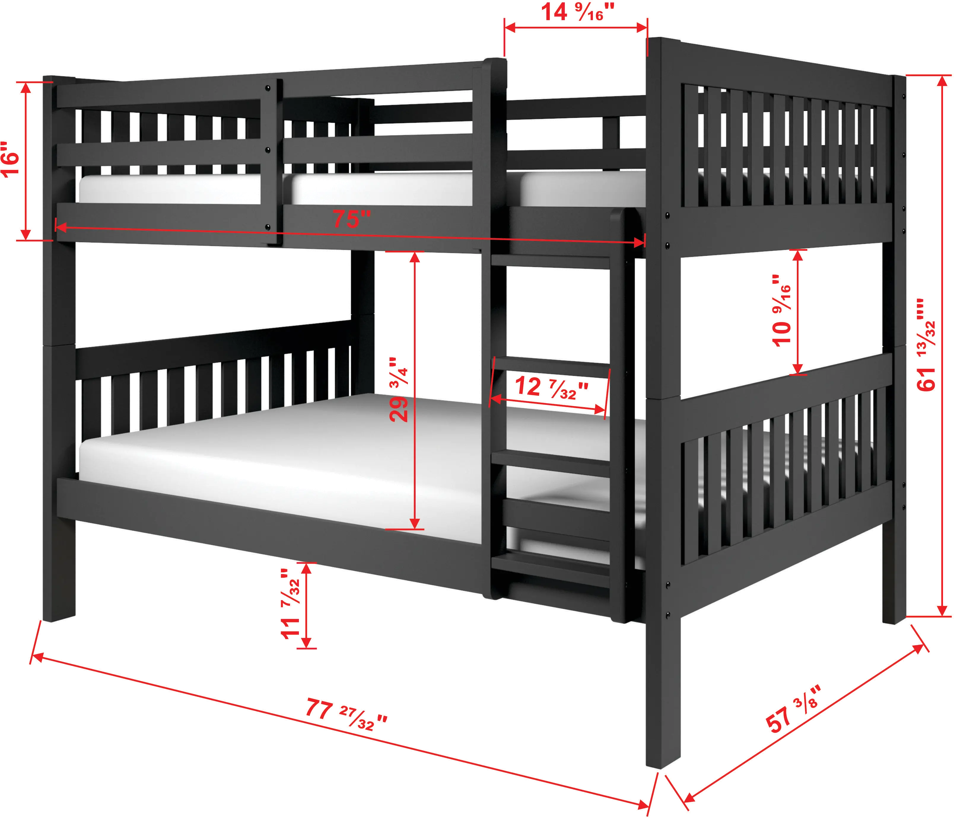 Mission Gray Full-over-Full Bunk Bed with Trundle