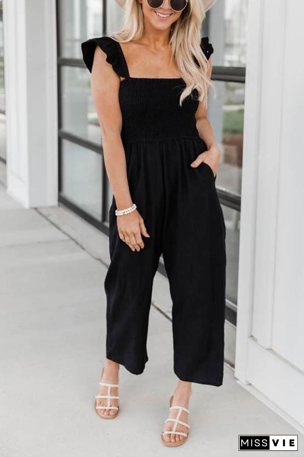 Perfectly Poised Smocked Detail Jumpsuit