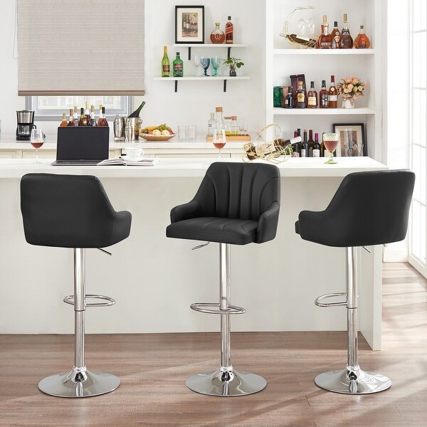 Adjustable Armless Swivel PU Leather Bar Stools Chrome Air Lift Counter Height Stools Set of 4