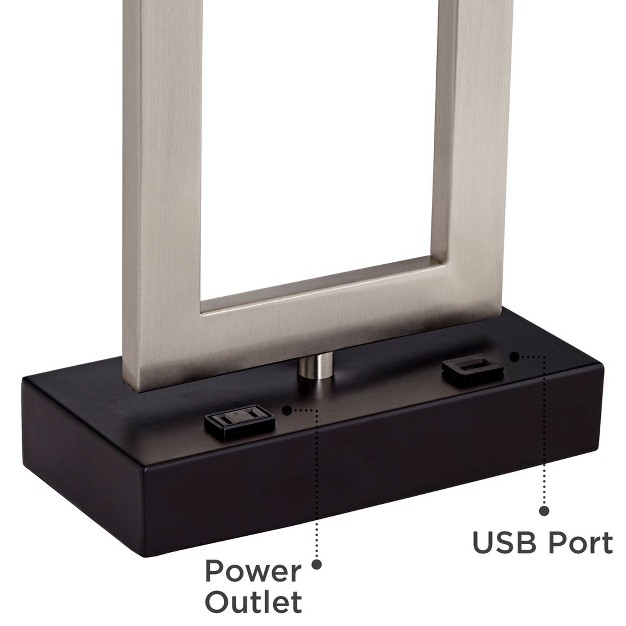 Tall Steel Open Rectangle With Usb And Ac Power Outlet In Base White Shade For Bedroom Living Room Bedside