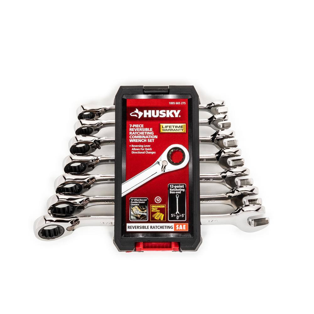 Husky Reversible Ratcheting SAE Combination Wrench Set (7-Piece) HRRW7PCSAE