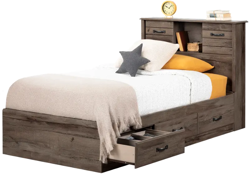 Ulysses Brown Twin Bed and Headboard Set - South Shore