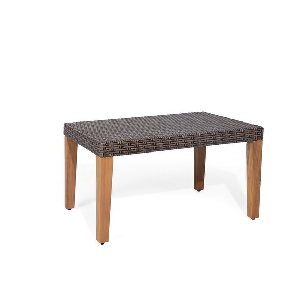 Hampton Outdoor Transitional Wicker and Acacia Wood Ottoman by Christopher Knight Home