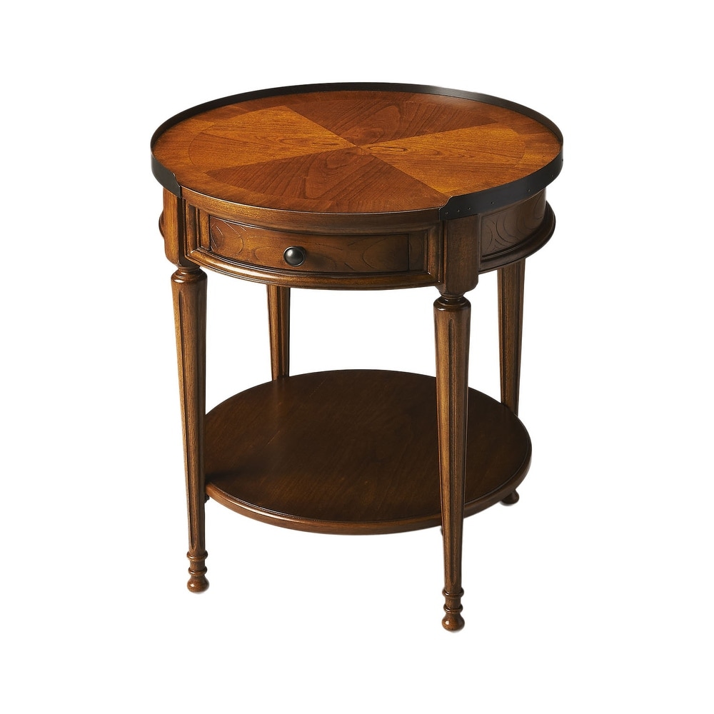 Offex Transitional Olive Ash Burl Finish Round Accent Table - Medium Brown