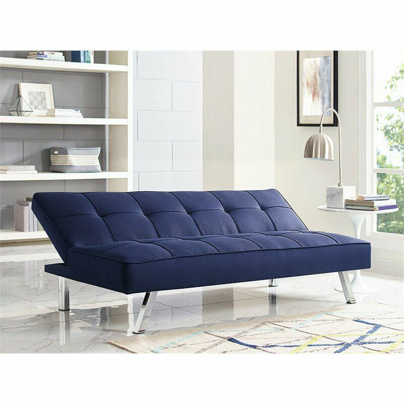 Navy Blue Tufted Sleeper Sofa in Fabric Upholstery