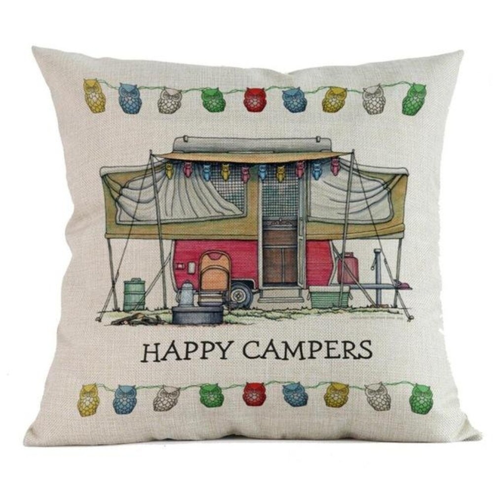 Happy Campers Cotton Linen Pillow Sofa Case