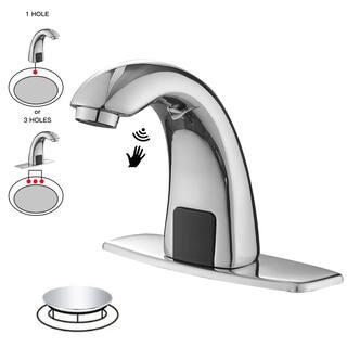 BWE Automatic Sensor Touchless Bathroom Sink Faucet With Deck Plate  Pop Up Drain In Polished Chrome A-918103-C