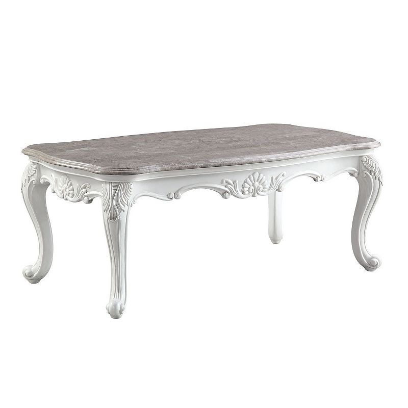 Coffee Table with Marble Top and Cabriole Legs， Antique White