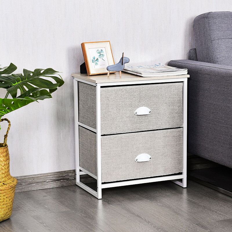 Metal Frame Nightstand Side Table Storage with 2 Drawers-Gray