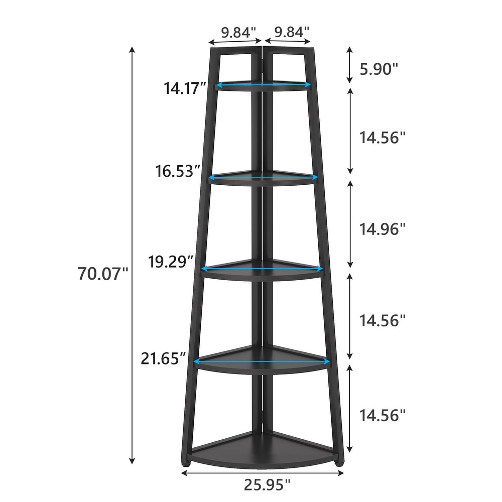 Brown/ Black Corner Ladder Shelf 5 Tier Corner Bookshelf Bookcase  White/ Gold 70 Inch Tall Display Rack for Small Space