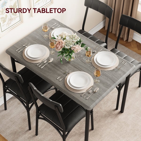 Dining Table Set for 4， Kitchen Table and Chairs， Metal and Wood Rectangular Dining Room Table Set with 4 Upholstered Chairs