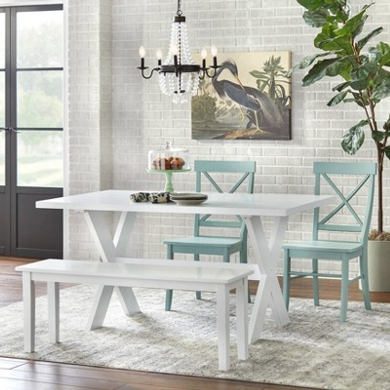 Set of 2 Albury Cross Back Dining Chairs Wood/Mint Green - Buylateral