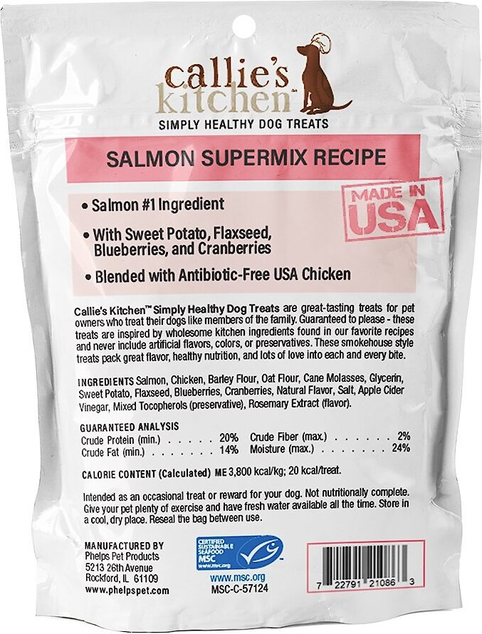 Callie's Kitchen Salmon Supermix Recipe Dog Treats， 4-oz bag