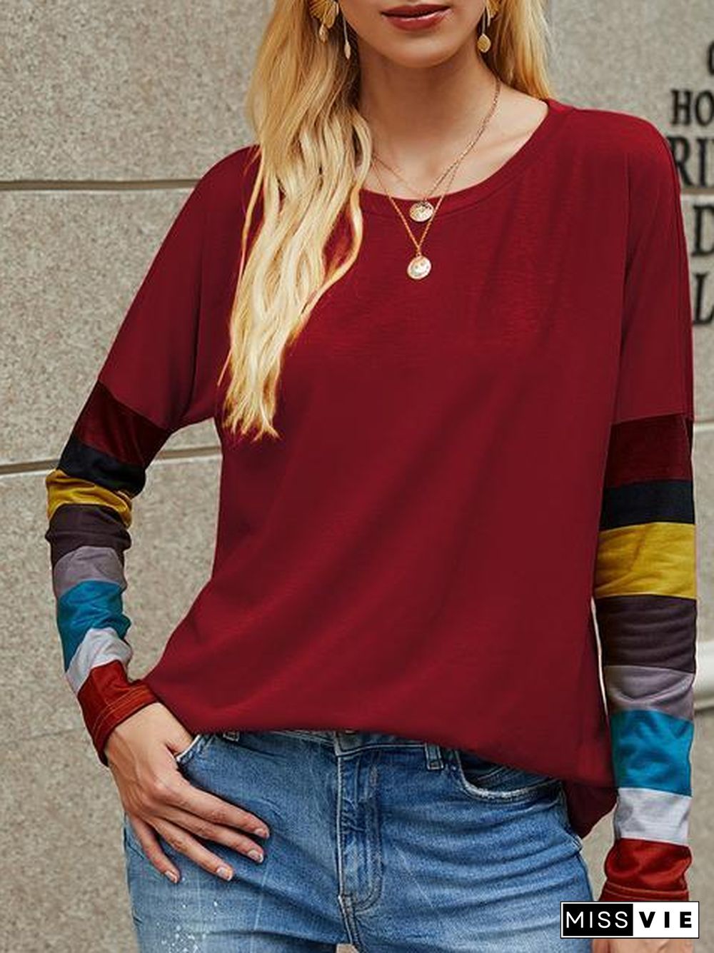 Casual Round Neck Striped Long Sleeve T-Shirt