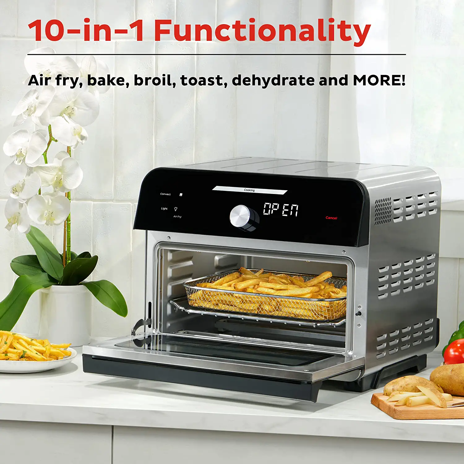 Instant Omni Plus 19 QT/18L Air Fryer Toaster Oven Combo， From the Makers of Instant Pot， 10-in-1 Functions， Fits a 12 Pizza， 6 Slices of Bread， App with Over 100 Recipes， Stainless Steel