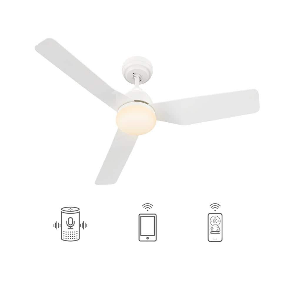 CARRO Triton 44 in Dimmable LED IndoorOutdoor White Smart Ceiling Fan with Light and Remote Works with AlexaGoogle Home