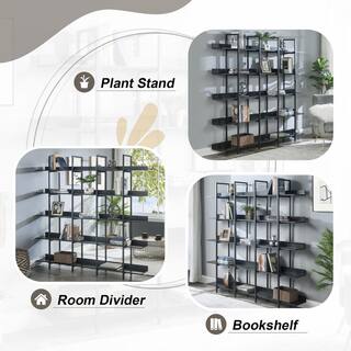 Harper  Bright Designs 70.9 in. H x 70.9 in. W Black Industrial Style 5 Tier Open Bookshelf with Metal Frame FSX005AAB