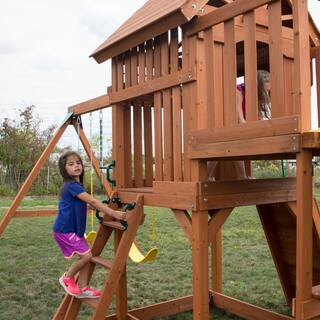 Swing-N-Slide Playsets Professionally Installed Sky Tower Terrace Complete Wooden Playset with 5 ft. Terrace Slide and Swing Set Accessories 6038