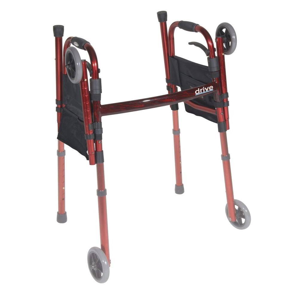 Drive Medical Portable Folding Travel Walker with 5 in. Wheels and Fold up Legs rtl10263kdr