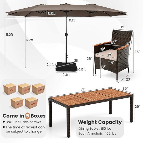 Costway 11 PCS Patio Dining Set with 15ft DoubleSided Patio Umbrella