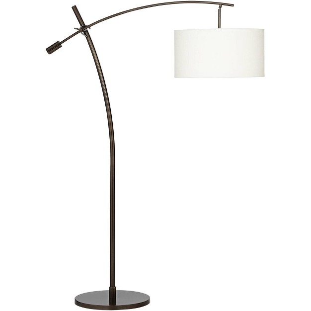 Tall Bronze Adjustable Boom Arm Off White Linen Drum Shade For Living Room Reading Bedroom Home