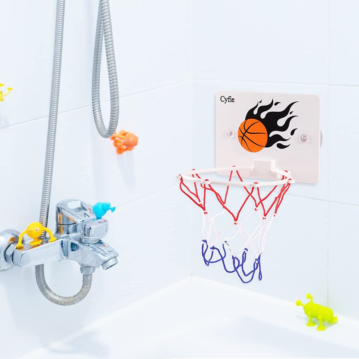 Cyfie Mini Basketball Hoop for Toddlers 1-3， Babys Bathtub Bath Toys for Bathroom Bedroom， Mini Suction Cup Basketball Hoop with 2 Balls for Kids Boys Games