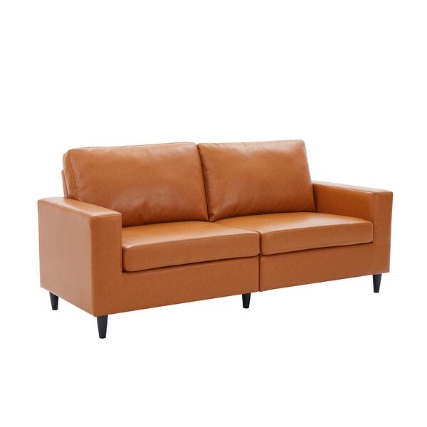 3 Seat Sofa PU Leather Upholstered Couch Modern Removable Cushions Sofa with Square Arms Sofa and Wood Legs for Living Room