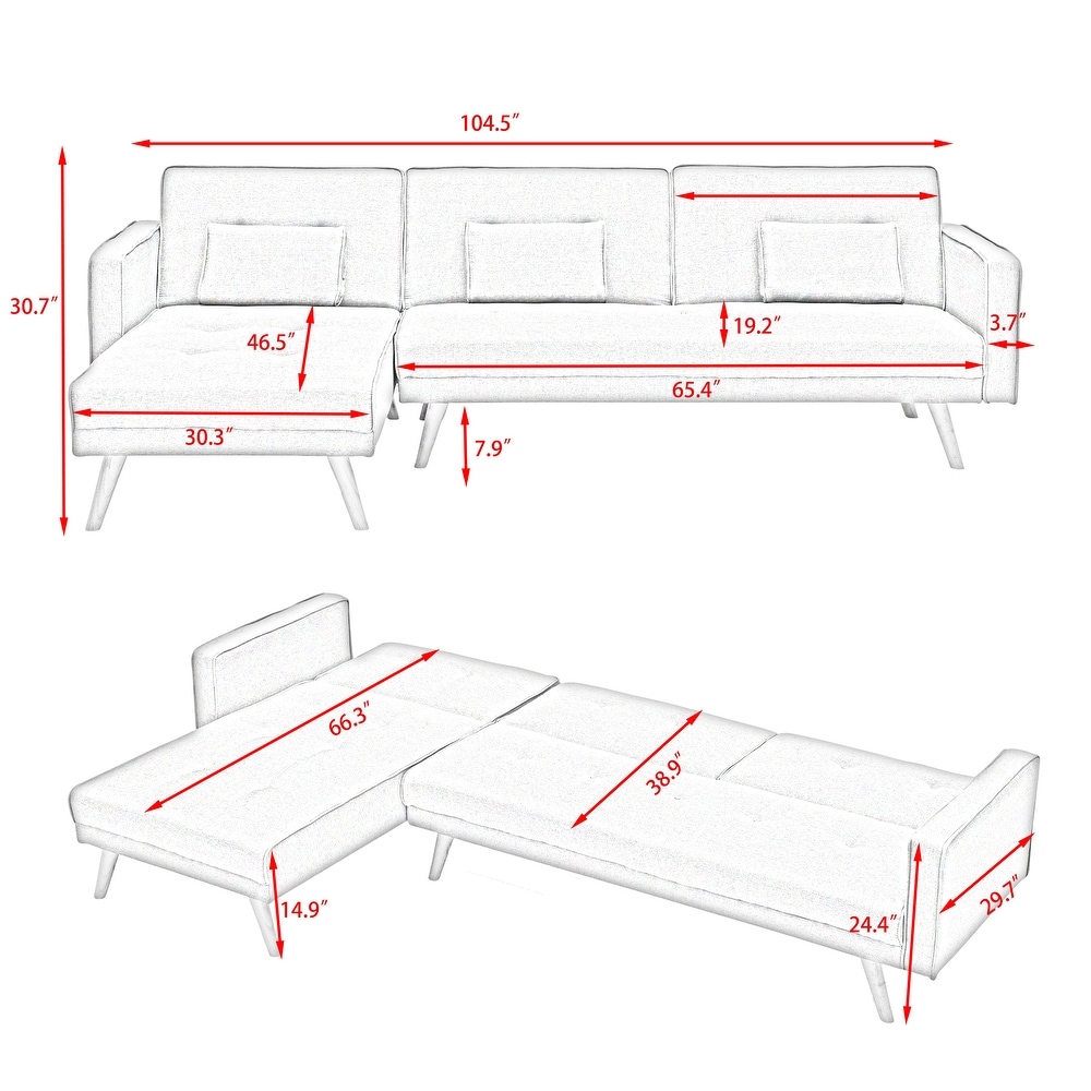 Sofa Bed  Convertible Sleeper Couch with Pillows L shaped Sectional Sofa Bed with Chaise