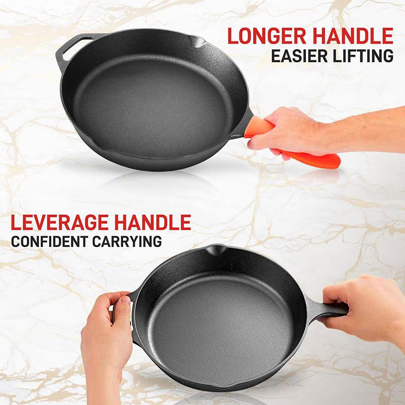 NutriChef 12 Pre Seasoned Nonstick Cast Iron Frying Pan w/ Lid and Handle Cover