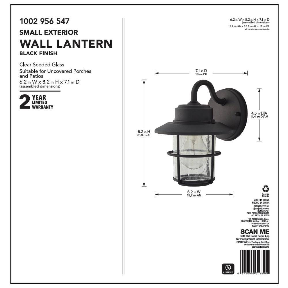 Hampton Bay 1-Light Black Outdoor Wall Lantern Sconce (2-Pack) JBO1691A-4