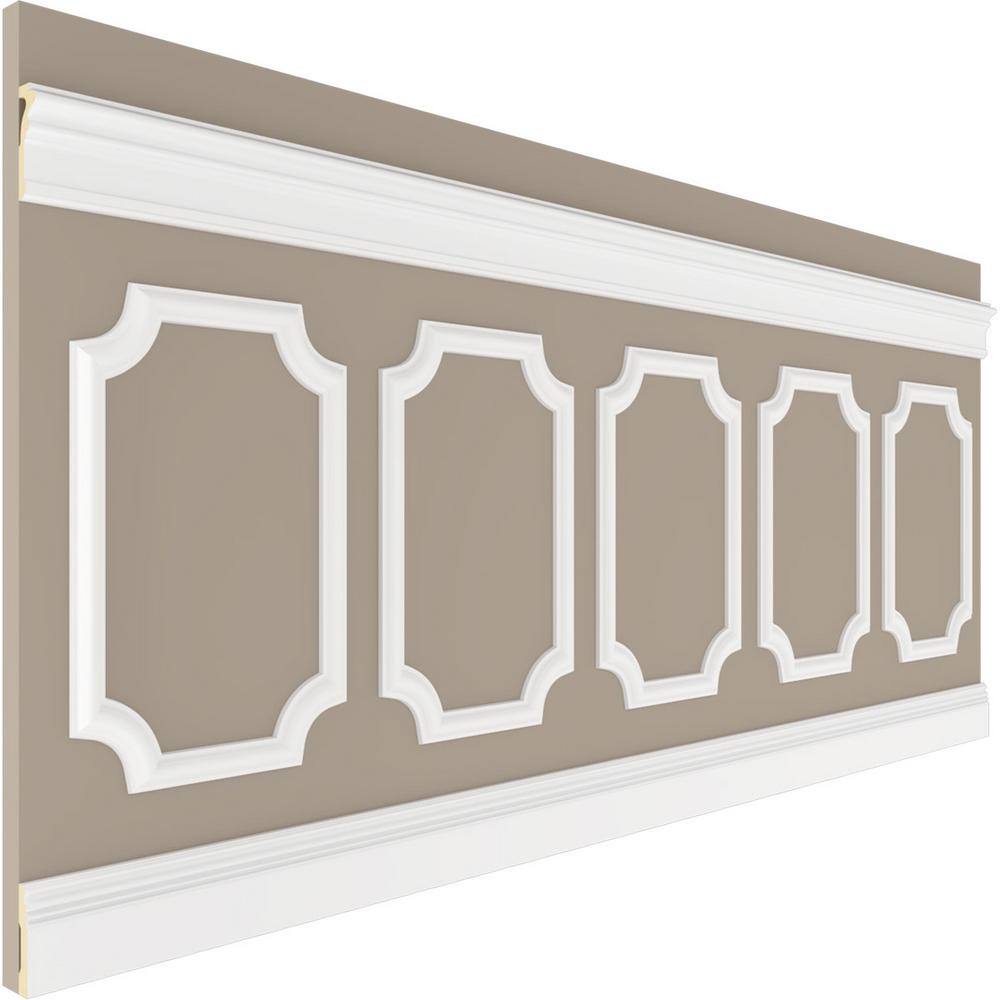 Ekena Millwork 94 12 in. (Adjustable 40 in. to 44 in.) 26 sq. ft. Polyurethane Ashford Scalloped Panel Wainscot Kit Primed WPKUSC081P040