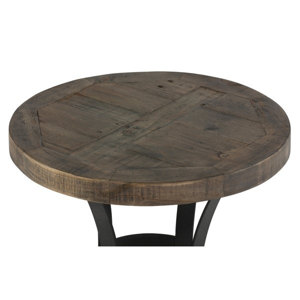 Cortesi Home Newcastle End Table， Solid Reclaimed Wood and Black Metal