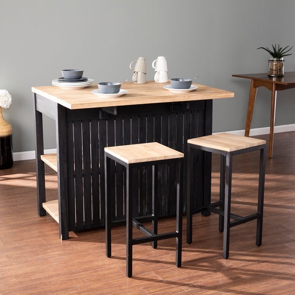 SEI Furniture Berhill Black Metal and Acacia Wood Bar Stools (Set of 2)