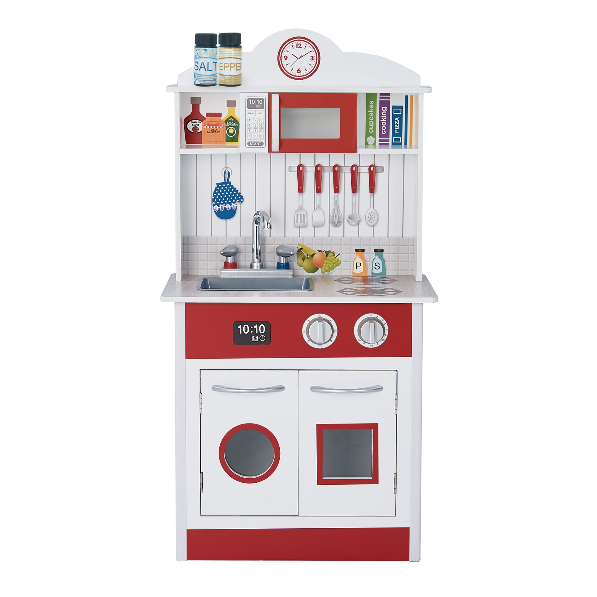 Teamson Kids Little Chef Madrid Classic Kids Kitchen Playset， Red/White