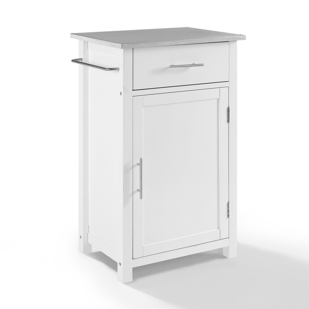 Crosley Savannah White Compact Kitchen Island Cart with Stainless Steel Top   37\