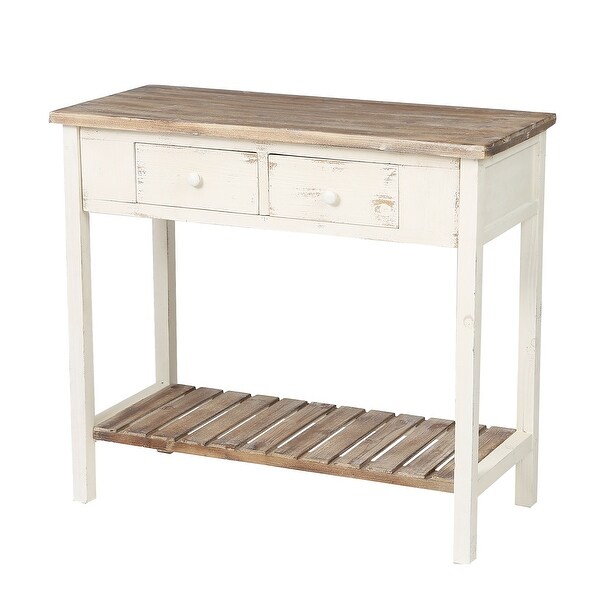 Distressed White and Brown Wood 2-drawer Console Table - 31.5