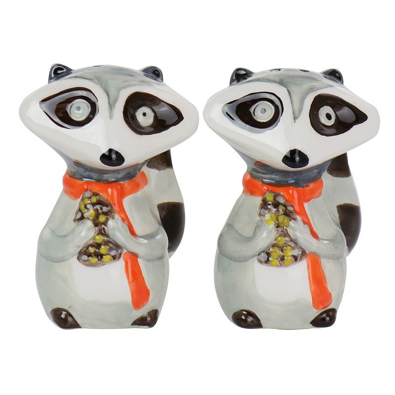 Gibson Everyday Woodland Raccoon 2 Piece Hard Dolomite Salt and Pepper Set