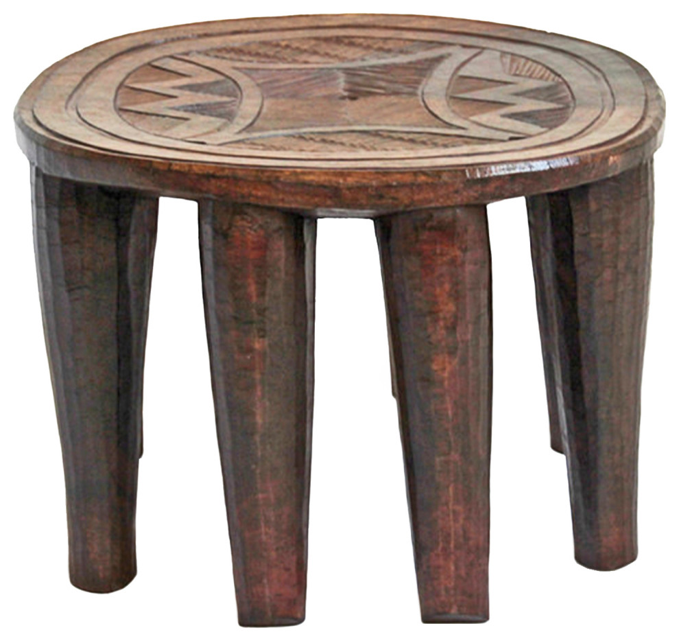 Consigned Vintage 8 Leg Wood Nupe Stool   Rustic   Accent And Garden Stools   by Design Mix Furniture  Houzz