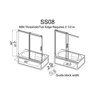 MCOCOD 60 in. W x 66 in. H Single Sliding Frameless Soft Close Tub Door in Matte Black with 38 in. (10 mm) Clear Glass SS08-60x66-BL