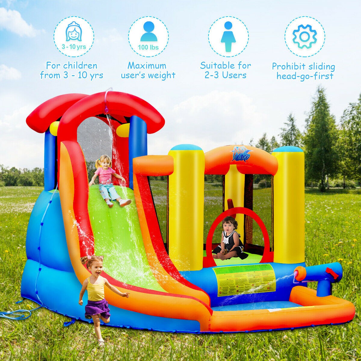 BOUNTECH 6 in 1 Water Slide Jumping Park w/Splashing Pool