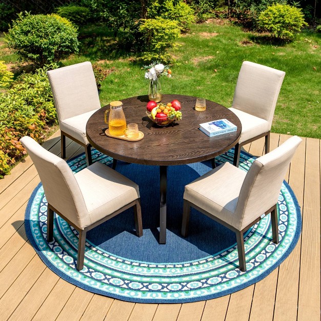 5pc Outdoor Dining Set With Round Painted Table With Umbrella Hole Captiva Designs