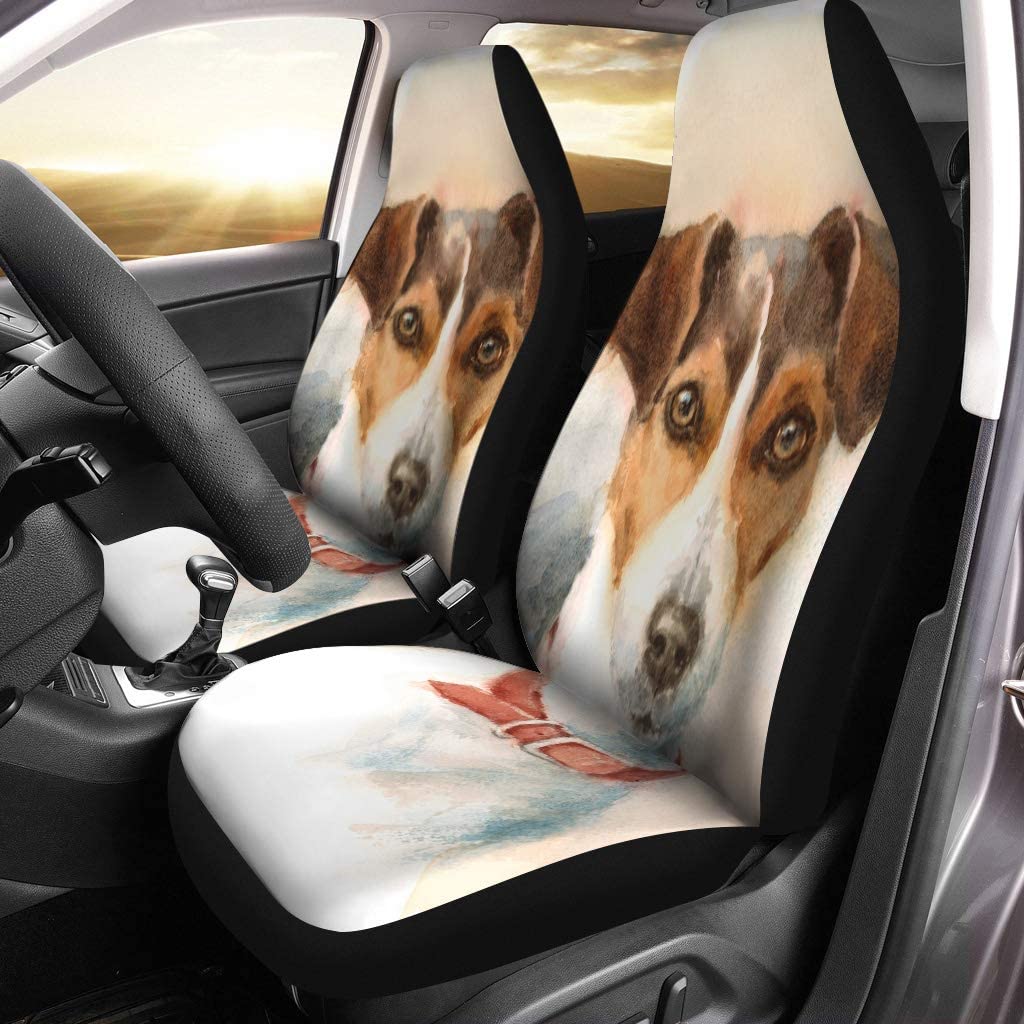 KXMDXA Set of 2 Car Seat Covers Artistic Watercolor Dog Jack Russell Terrier Portrait Pets Universal Auto Front Seats Protector Fits for Car，SUV Sedan，Truck