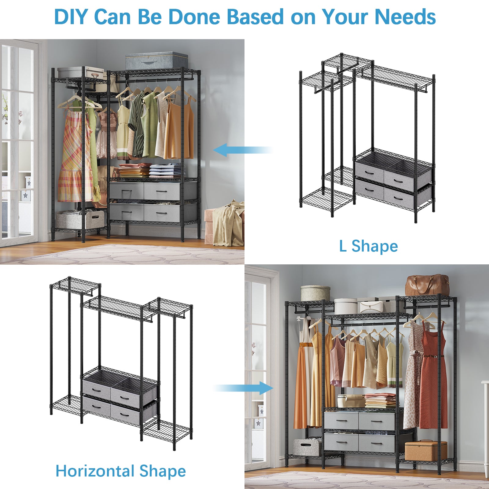 VIPEK L20 L Shaped Garment Rack Clothing Rack, 43.3" L x 28.3" W x 70.9" H, Black