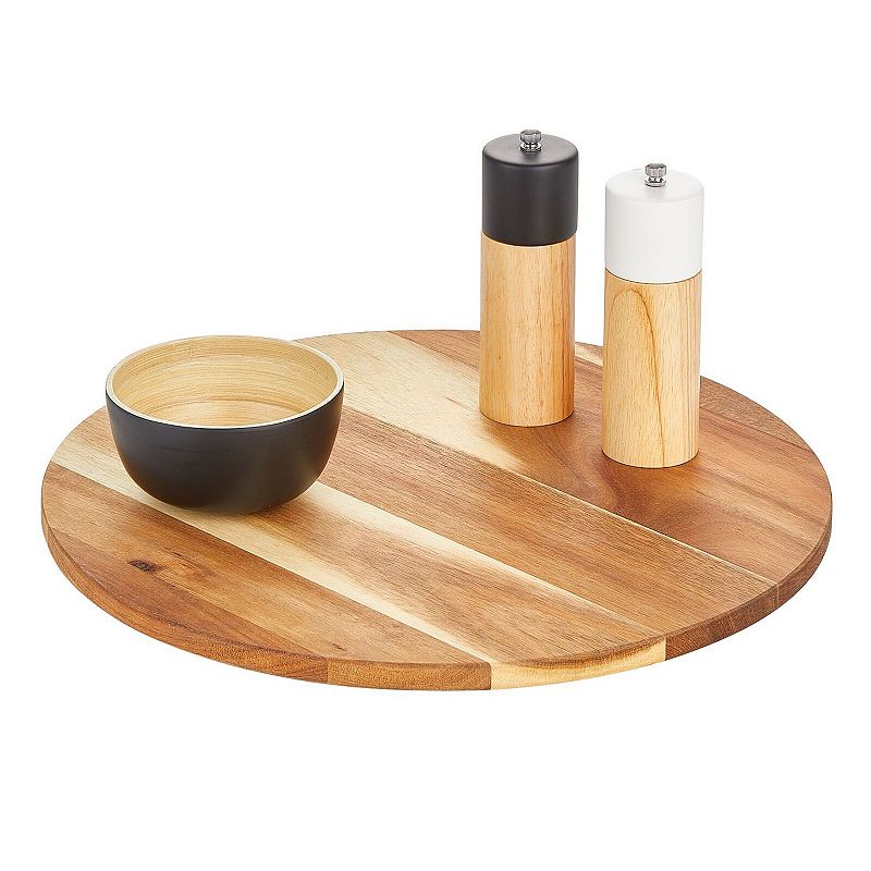 mDesign 16 Acacia Wood Lazy Susan Turntable Spinner， Pantry Organizer