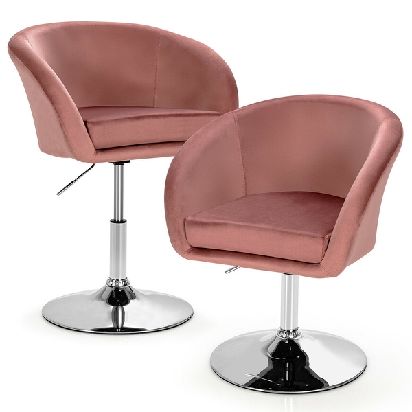 Gymax Set of 2 Modern Velvet Chair Height Adjustable Bar Stool Swivel - See Details