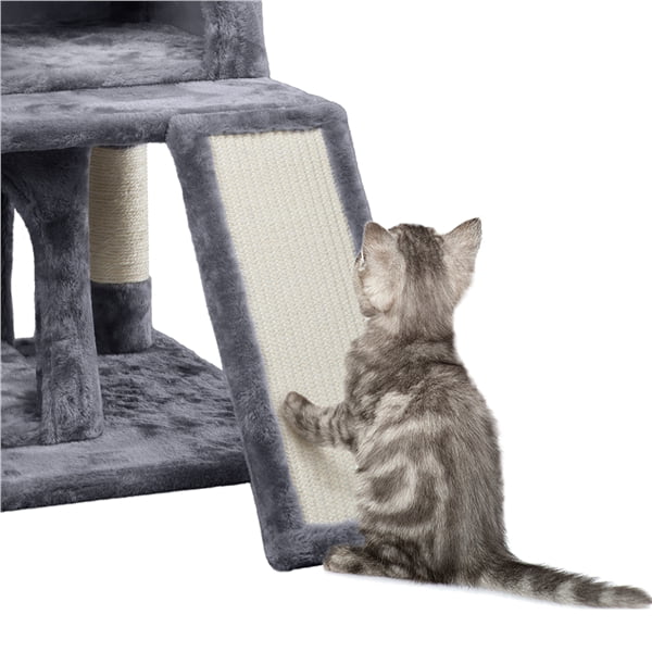 Topeakmart 36'' H Cat Tree Tower with Double Condos Scratching Posts， Dark Gray