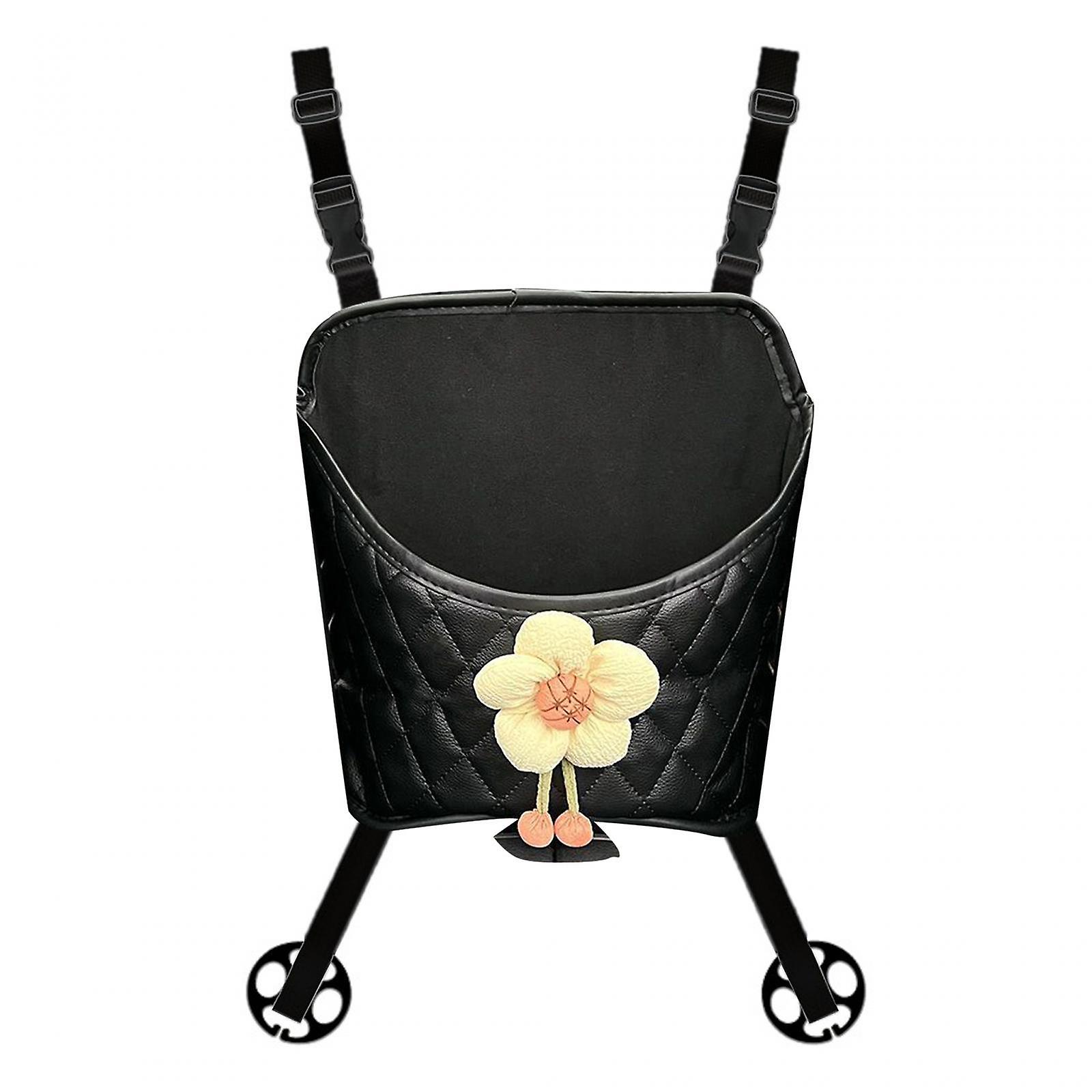 Auto Organizer Large Capacity Car Purse Holder For Cup Cosmetic Sundries Black Flower